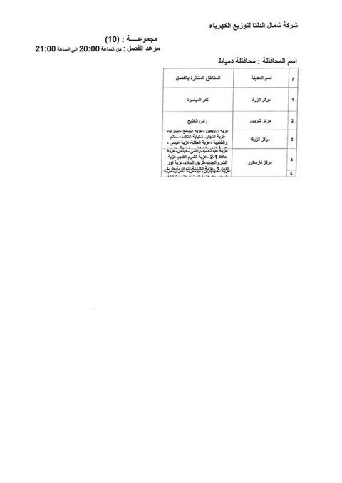 جدول انقطاعات الكهرباء بمحافظة دمياط