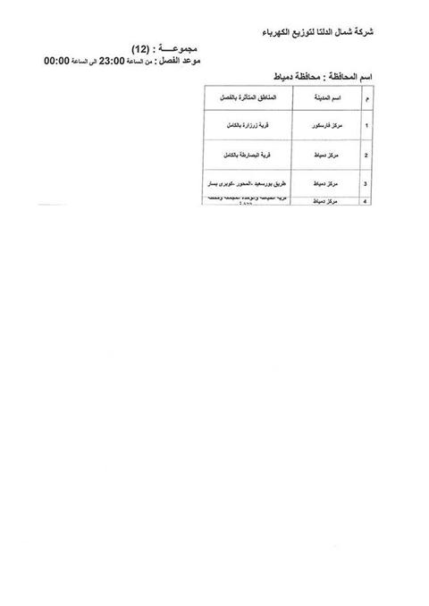 جدول انقطاعات الكهرباء بمحافظة دمياط