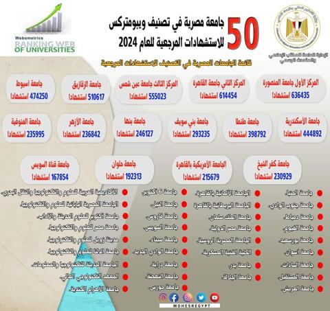 لوحة توضح جامعات مصرية في قائمة الاستشهاد المرجعية