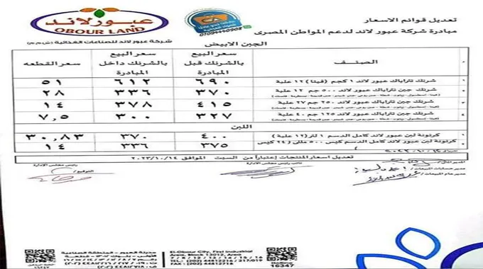 بعد التخفيض.. عبور لاند تعلن أسعار منتجاتها