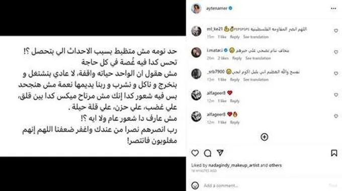 أيتن عامر بسبب أحداث غزة: 