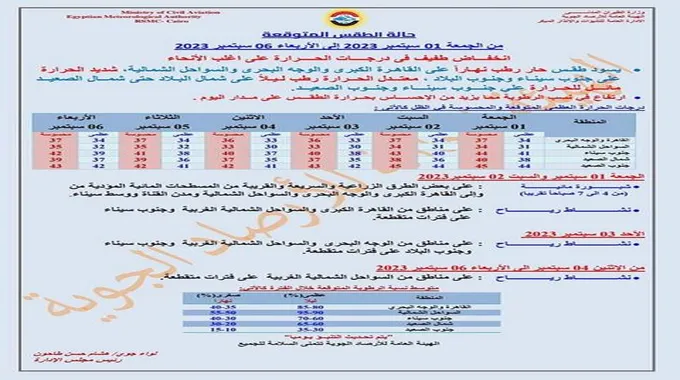 شبورة ونشاط رياح.. الأرصاد تكشف تفاصيل طقس الـ