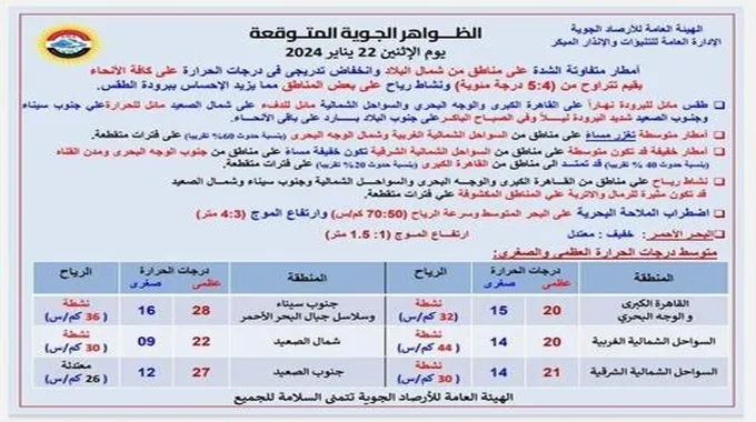 برودة وأمطار غزيرة.. الأرصاد تعلن تفاصيل طقس