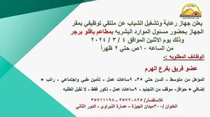 تأمين طبي واجتماعي وحوافز.. وظائف جديدة بمحافظة