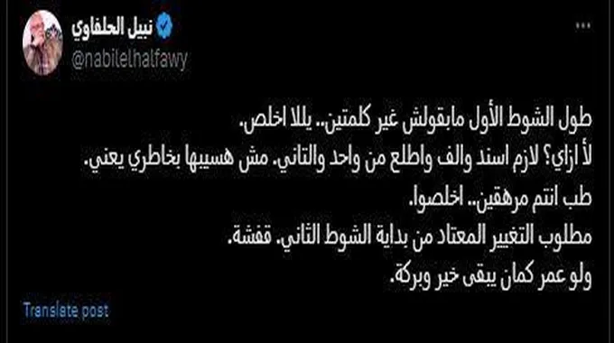 نبيل الحلفاوي يطالب بنزول مجدي قفشة بالشوط